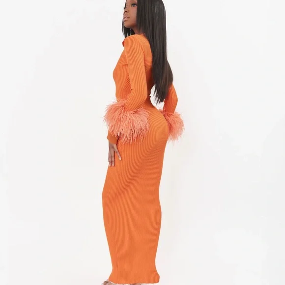 Elegant Orange Long Sleeve Maxi Dress - Picture 2 of 3